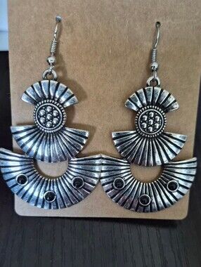 Silver Tri Drop Fan Earrings